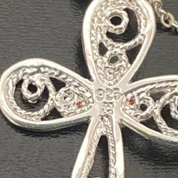 Sterling Silver 925 Signed Green Opal Cross Pendant 18” Necklace 3g. - Picture 15 of 16